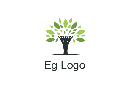 people icon with leaves forming tree