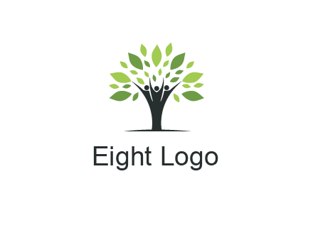 people icon with leaves forming tree