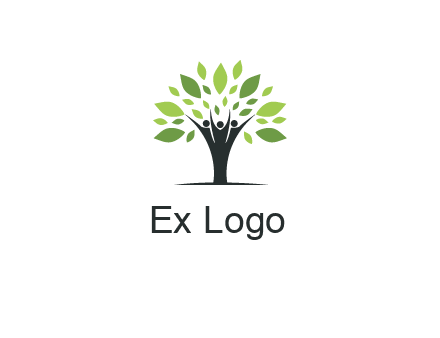 people icon with leaves forming tree