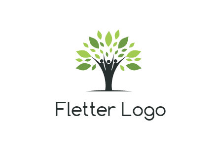 people icon with leaves forming tree