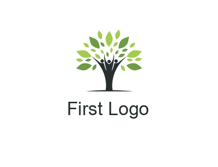 people icon with leaves forming tree