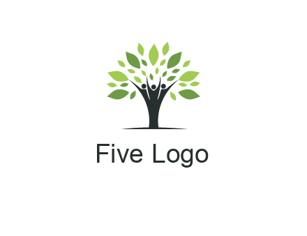people icon with leaves forming tree