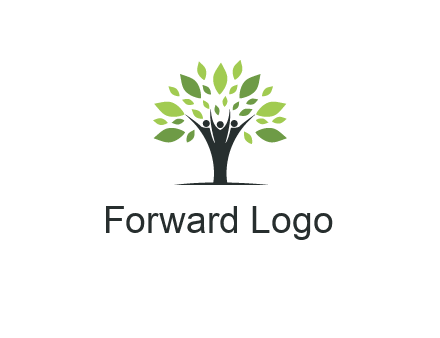 people icon with leaves forming tree