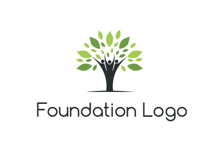 people icon with leaves forming tree