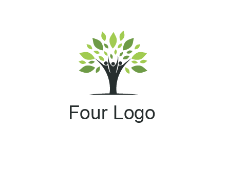 people icon with leaves forming tree