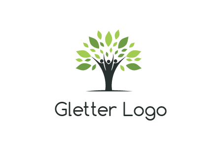people icon with leaves forming tree