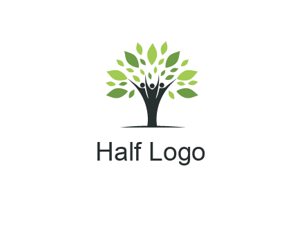people icon with leaves forming tree