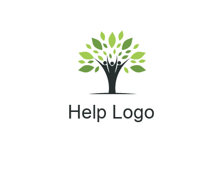 people icon with leaves forming tree