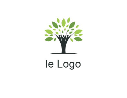 people icon with leaves forming tree