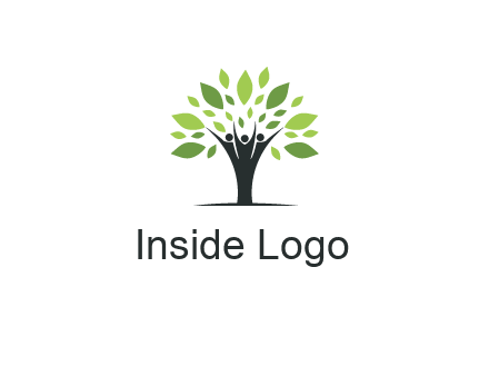 people icon with leaves forming tree