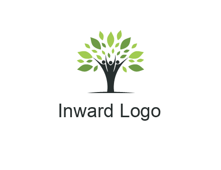 people icon with leaves forming tree