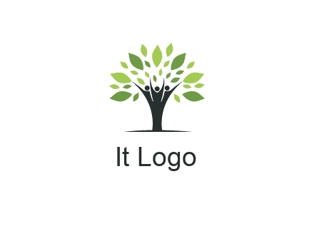 people icon with leaves forming tree