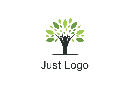 people icon with leaves forming tree