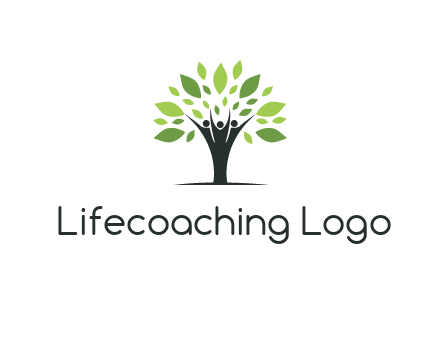 people icon with leaves forming tree