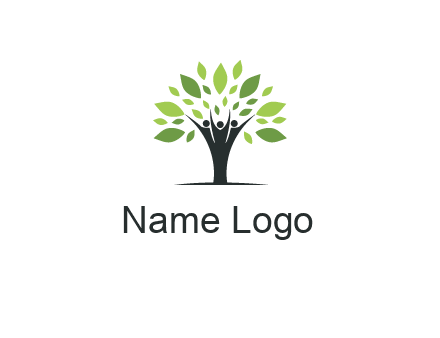 people icon with leaves forming tree