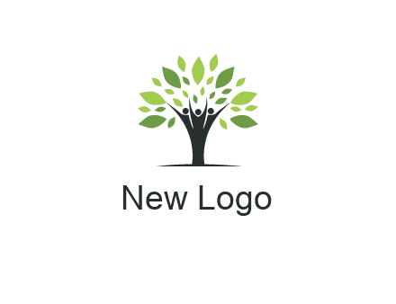people icon with leaves forming tree