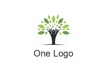 people icon with leaves forming tree