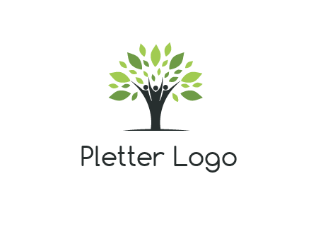 people icon with leaves forming tree