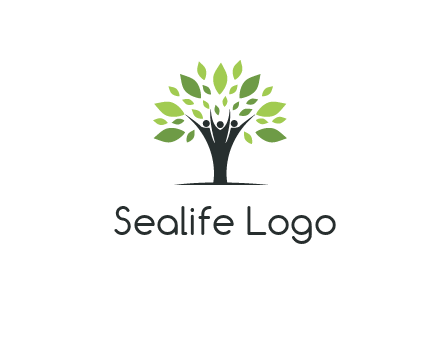 people icon with leaves forming tree