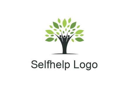 people icon with leaves forming tree