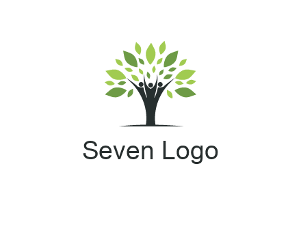 people icon with leaves forming tree