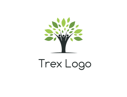 people icon with leaves forming tree