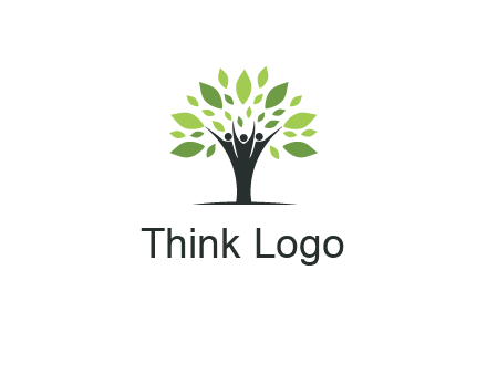 people icon with leaves forming tree