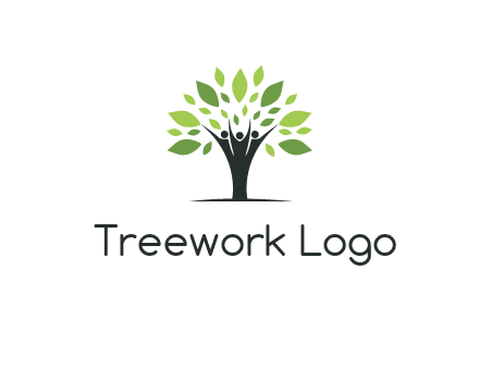 people icon with leaves forming tree