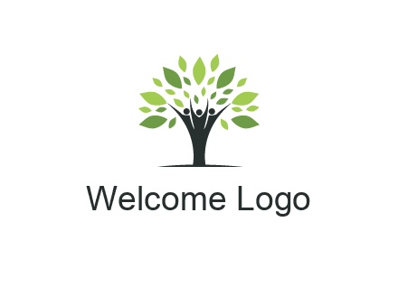 people icon with leaves forming tree