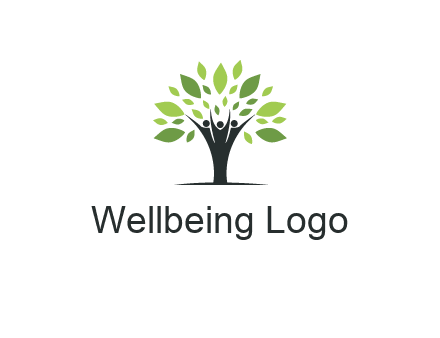 people icon with leaves forming tree