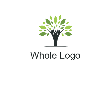people icon with leaves forming tree