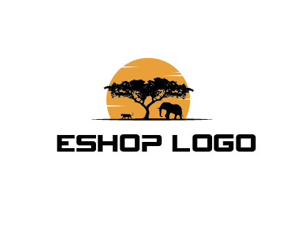 sun behind elephants and tree