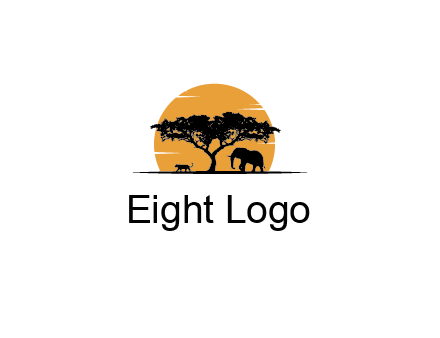sun behind elephants and tree