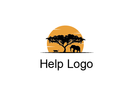 sun behind elephants and tree