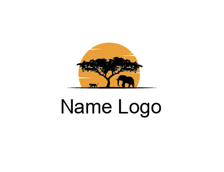sun behind elephants and tree
