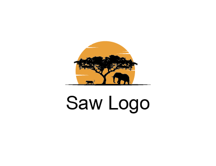 sun behind elephants and tree