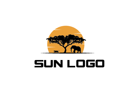 sun behind elephants and tree