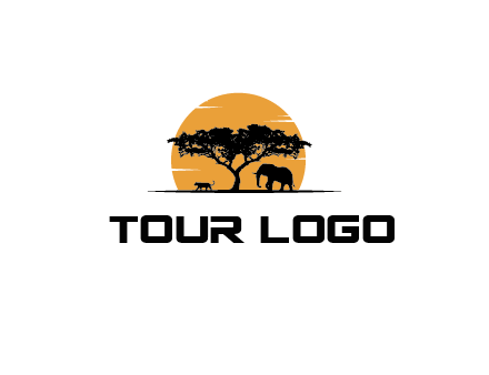 sun behind elephants and tree