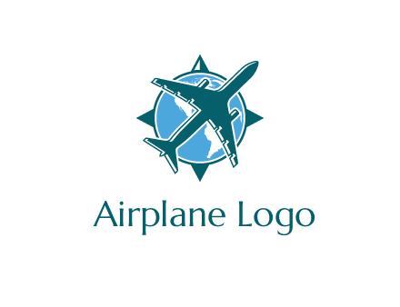 globe with star behind aeroplane