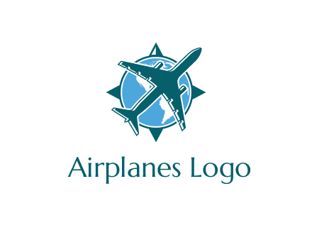 globe with star behind aeroplane