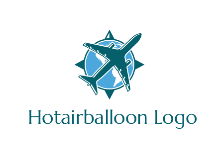 globe with star behind aeroplane
