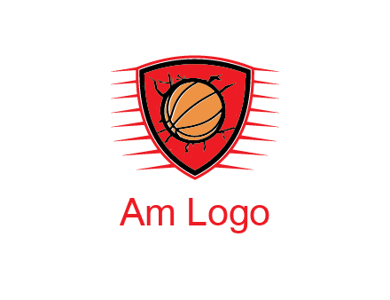 basketball in shield with cracks