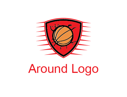 basketball in shield with cracks