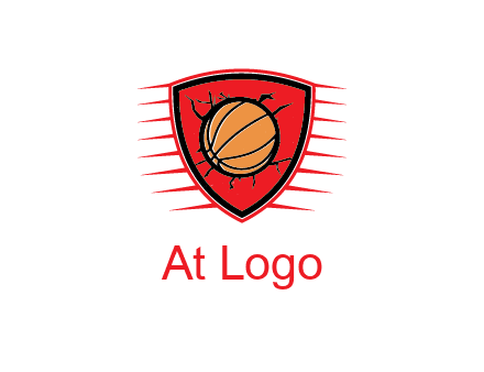 basketball in shield with cracks