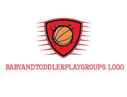 basketball in shield with cracks