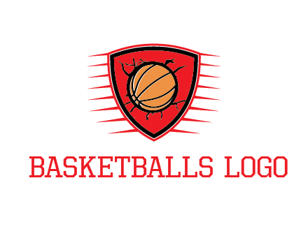 basketball in shield with cracks