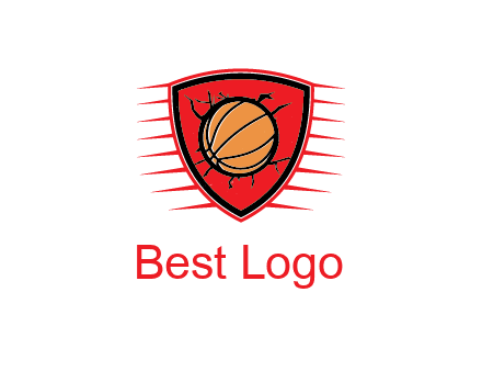 basketball in shield with cracks