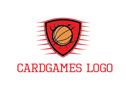 basketball in shield with cracks