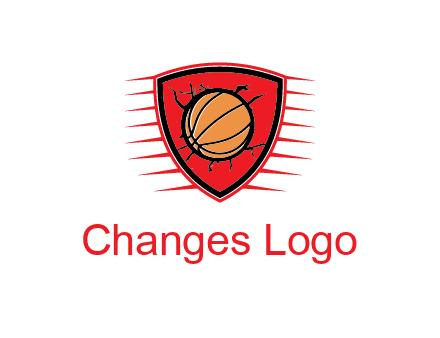 basketball in shield with cracks