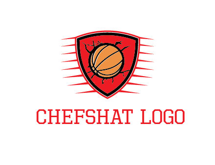 basketball in shield with cracks